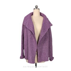 Eileen Fisher Cardigan Sweater Jacket L Purple Coat Wool Silk Alpaca Lagenlook